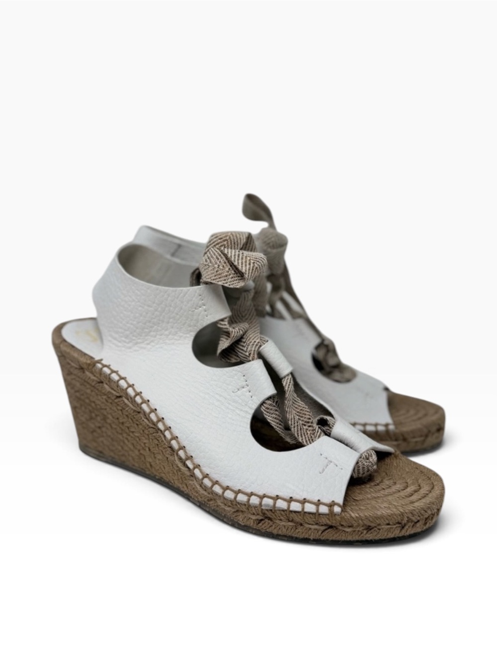 New Pedro Garcia Otelia Wedge Sandal In Creme Cervo Sz 8.5